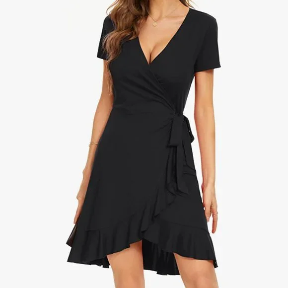 Dresses | Wrap Vneck Short Sleeve Belted Ruffle Aline Knee Length Dress | Poshmark Dresses | Wrap Vneck Short Sleeve Belted Ruffle Aline Knee Length Dress | Poshmark